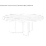 A low, round, wooden coffee table Tribsees