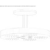 Round, metal shower head mounted to the ceiling with an arm Minare