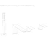 Countertop-mounted bathtub faucet, 4-hole, with diverter and shower hand Charly
