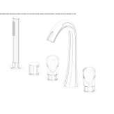 Countertop-mounted brass bathtub faucet with a hand shower and a flexible hose Beznea