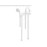 A set of standing steel bathtub with a shower head Bobowo