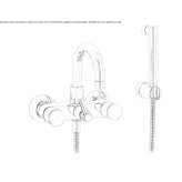 Two-hole wall-mounted bathtub faucet with a hand shower Pettineo