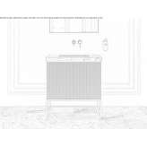 A single wooden washbasin cabinet with an integrated washbasin standing on the floor Czersk
