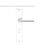 Brass door handle in a modern style on the back plate with a lock Erula