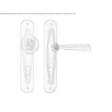 Brass door handle in a classic style on the back plate with a lock Fene